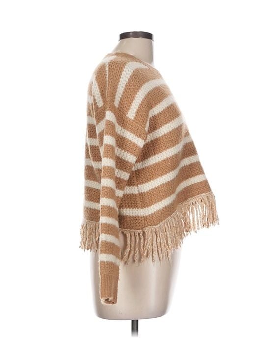 Dreamers by Debut Fringe Sweater Women’s Size L Camel Cream Striped Knit Boho 5