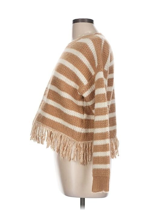 Dreamers by Debut Fringe Sweater Women’s Size L Camel Cream Striped Knit Boho 6