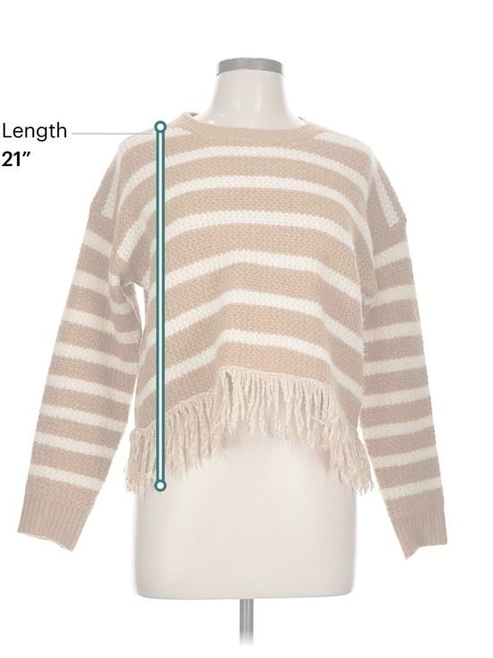 Dreamers by Debut Fringe Sweater Women’s Size L Camel Cream Striped Knit Boho 7