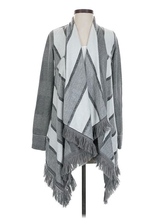 Anthropologie Saturday Sunday Fringe Cardigan Gray White Size XS Boho 3