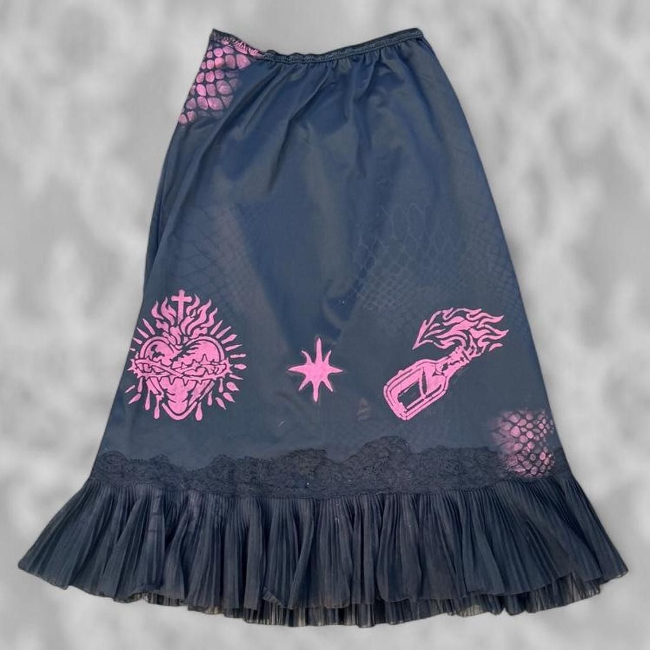 Gunflower Reworked Gothic Slip Skirt S-M Black Pink Sacred Heart Punk 2