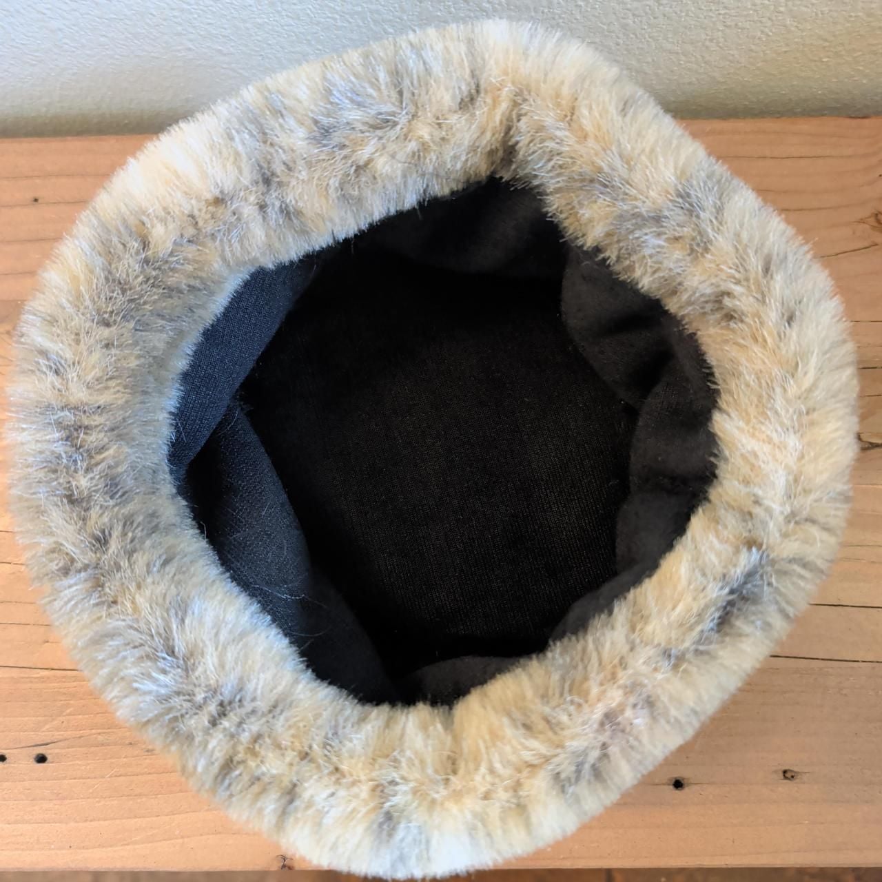 Vintage Faux Fur Pillbox Hat Black Velvet Winter Cap Russian Style 5