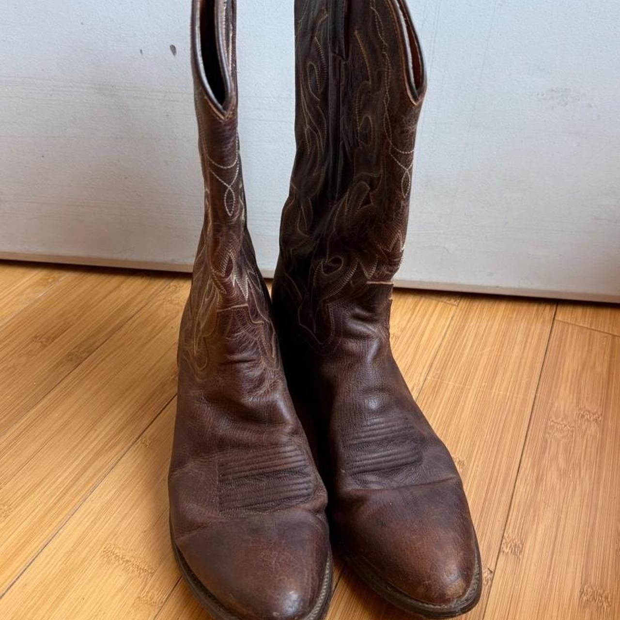 Dan Post Leather Cowboy Boots Brown Western 3