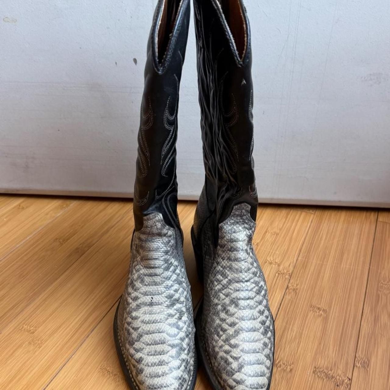 Vintage Snake Skin Leather Cowboy Boots Black Silver 3