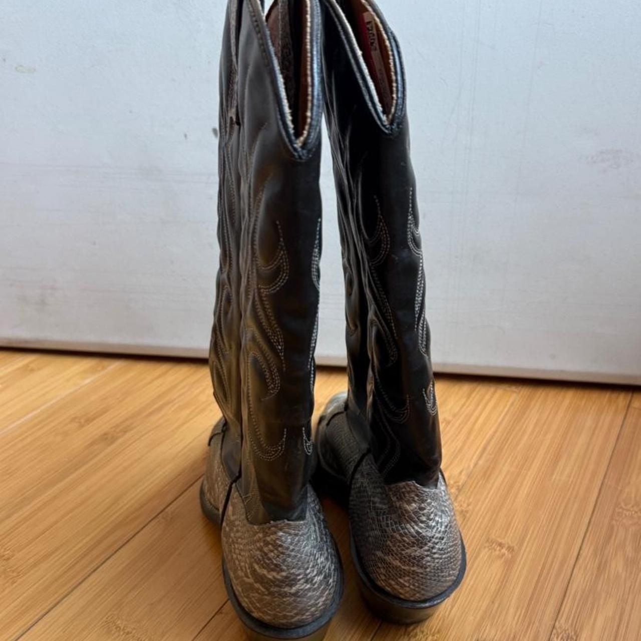 Vintage Snake Skin Leather Cowboy Boots Black Silver 4