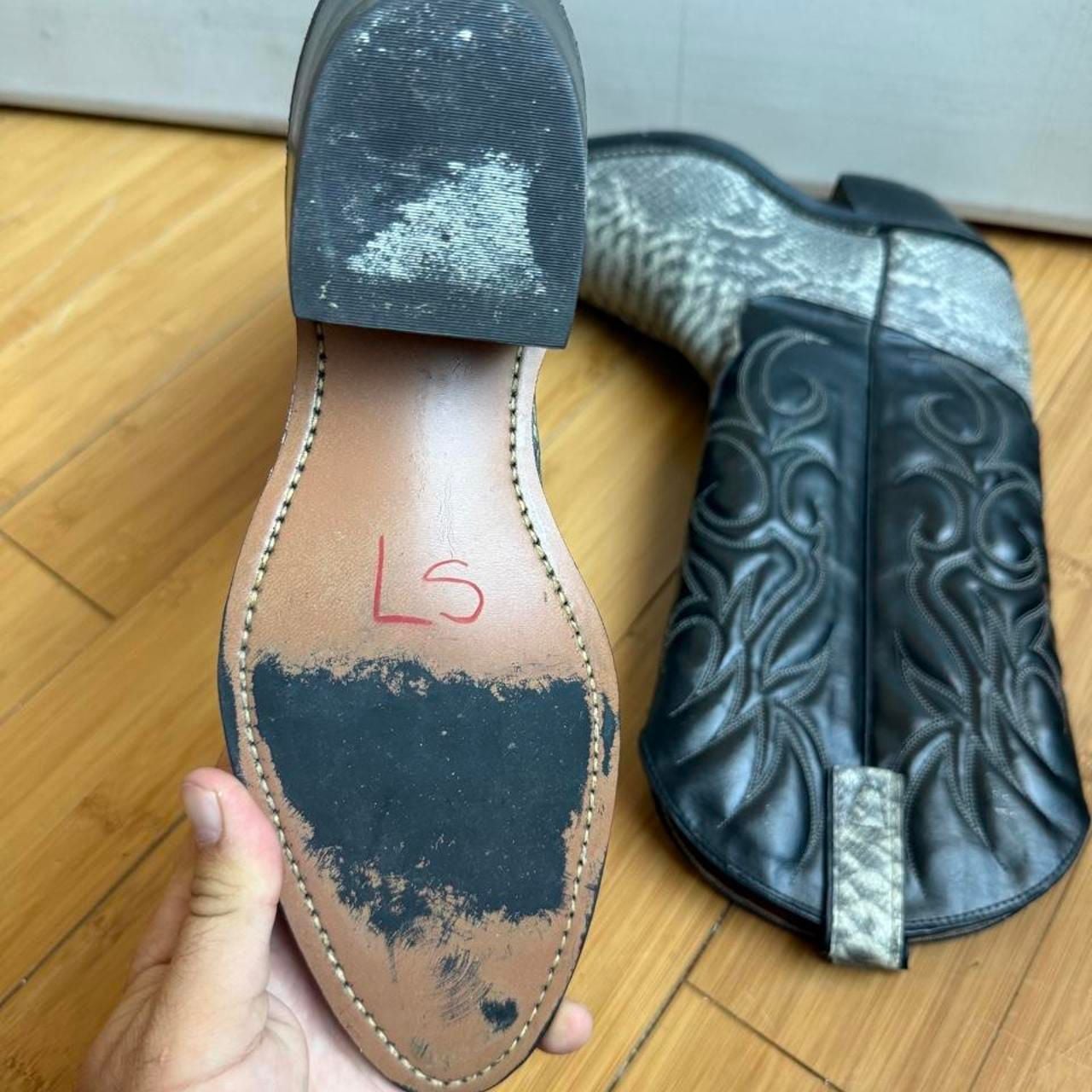 Vintage Snake Skin Leather Cowboy Boots Black Silver 7