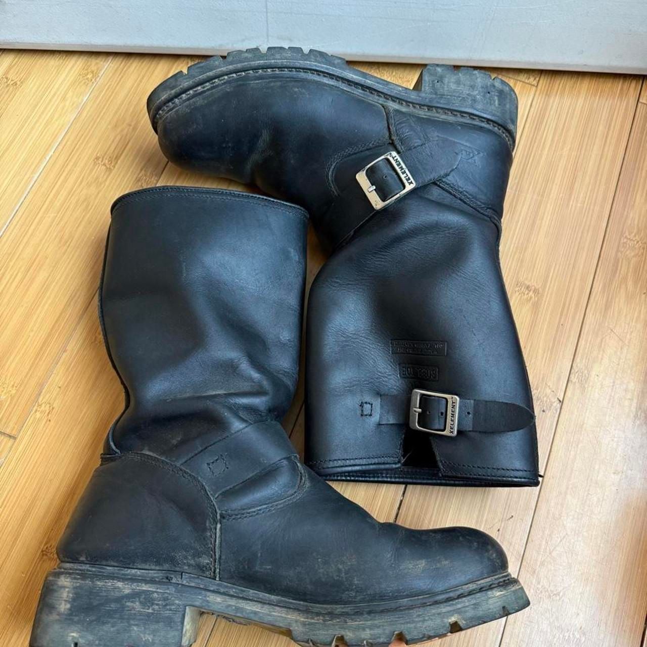 Xelement Black Leather Harness Motorcycle Boots Steel Toe 7