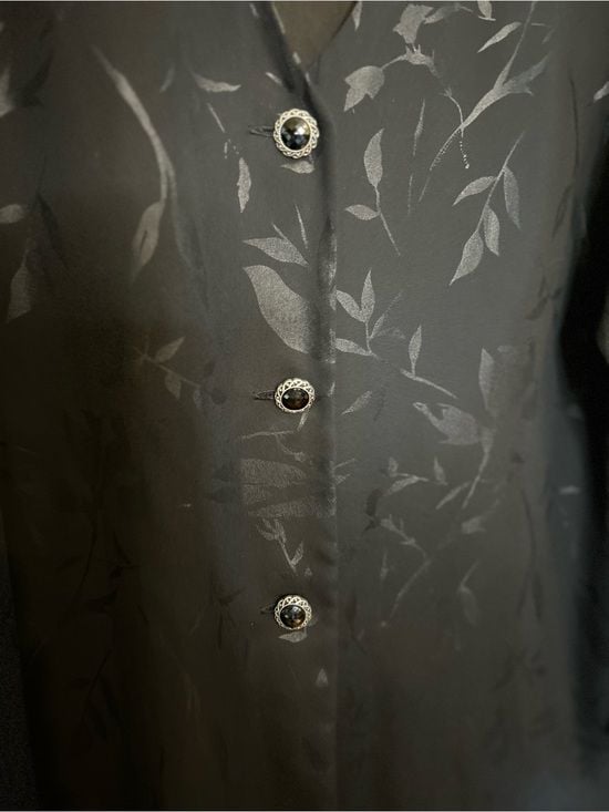 Vintage Leslie Fay Black Floral-Pattern Button Down Sheer Duster Sz 16 5