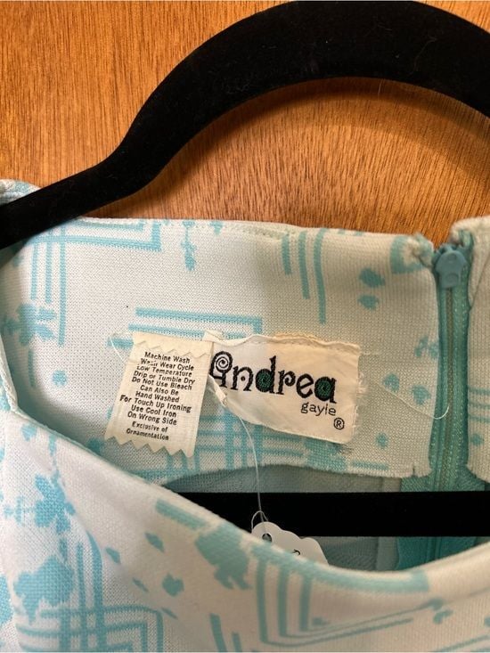 Vintage Sleeveless Light Blue Patterned A-Line Dress with Belt Sz S 4