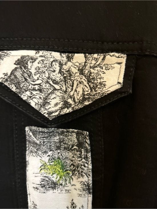 Joyful Rags Upcycled Women's Black Denim Jacket with Toile Trim Sz XXL 6