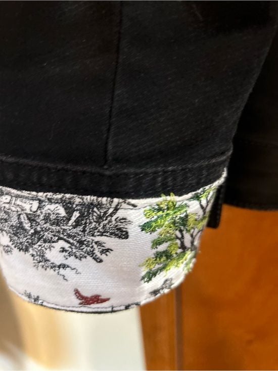 Joyful Rags Upcycled Women's Black Denim Jacket with Toile Trim Sz XXL 10