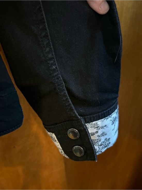 Joyful Rags Upcycled Women's Black Denim Jacket with Toile Trim Sz XXL 11