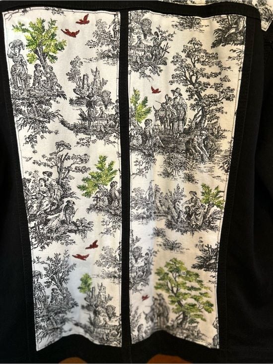 Joyful Rags Upcycled Women's Black Denim Jacket with Toile Trim Sz XXL 12