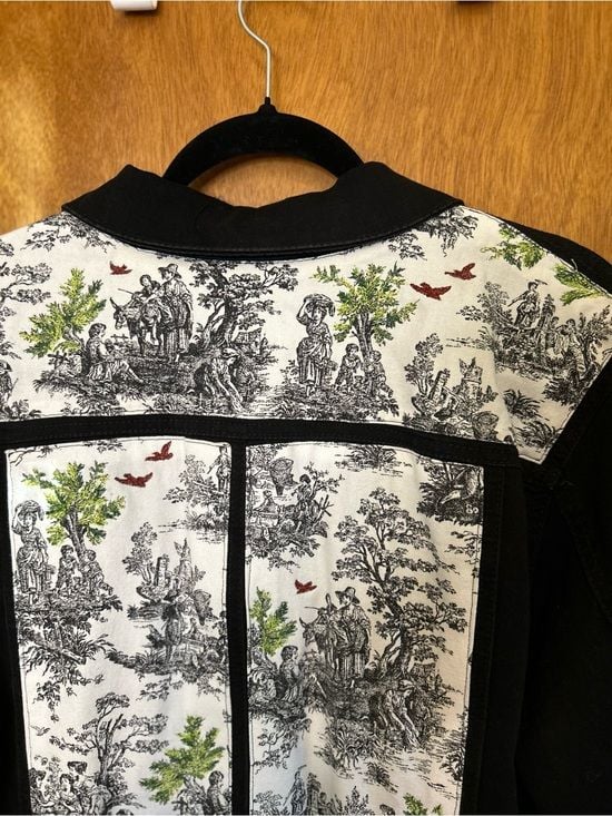 Joyful Rags Upcycled Women's Black Denim Jacket with Toile Trim Sz XXL 13