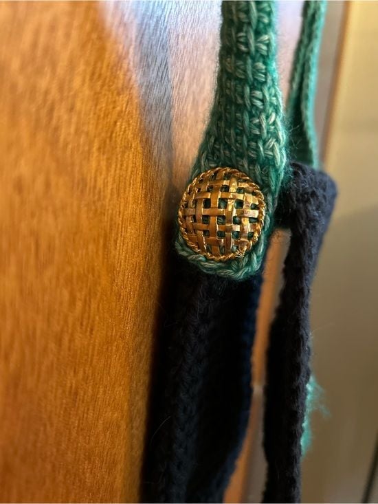 Joyful Rags Black Crochet Phone Pouch with Teal Strap and Gold Accents 6