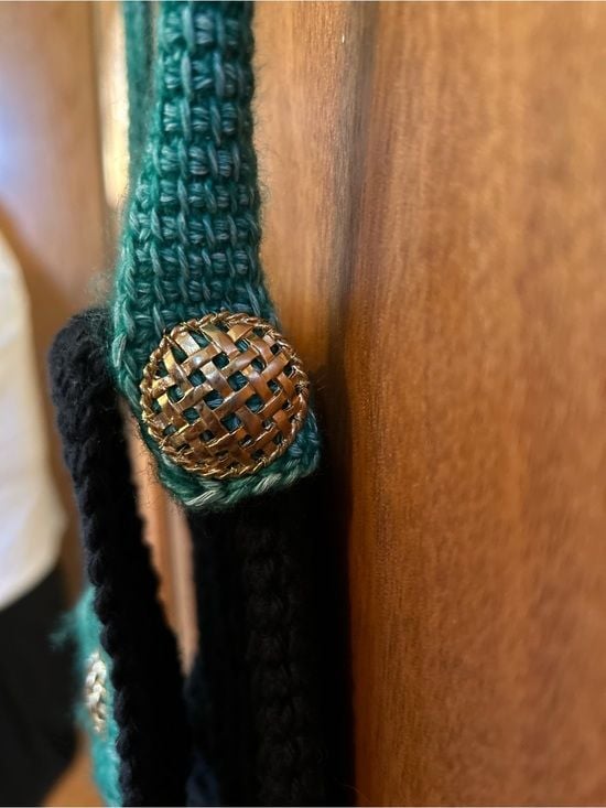 Joyful Rags Black Crochet Phone Pouch with Teal Strap and Gold Accents 7