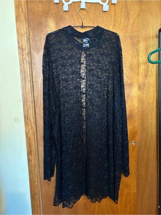 Vintage Nira Kaplan Sheer Black Lace Duster 2
