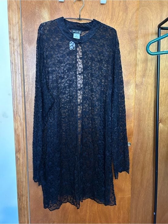 Vintage Nira Kaplan Sheer Black Lace Duster 3