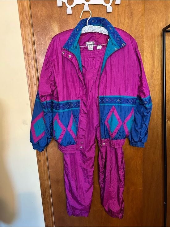 Vintage Women's Magenta & Teal Windbreaker Jacket Set- Petite Large 3