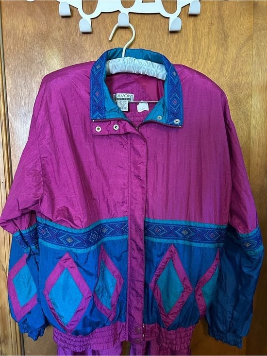 Vintage Women's Magenta & Teal Windbreaker Jacket Set- Petite Large 4