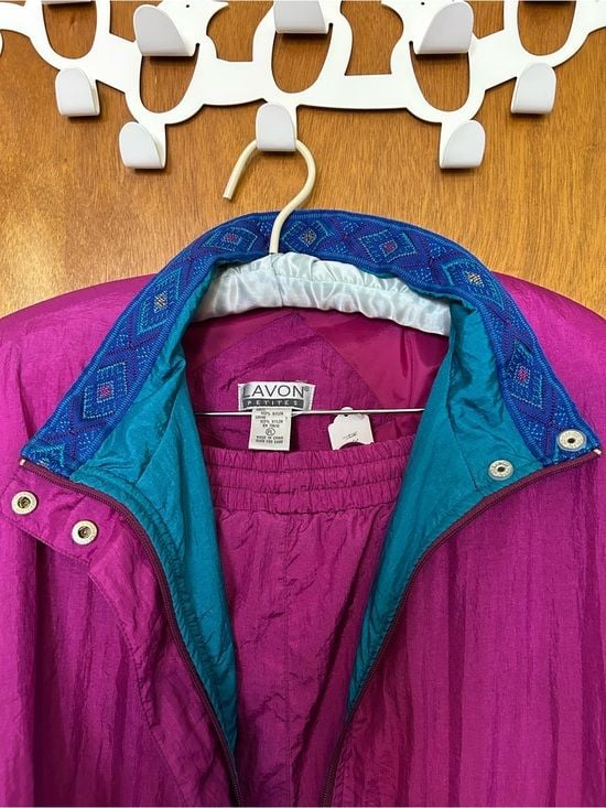 Vintage Women's Magenta & Teal Windbreaker Jacket Set- Petite Large 5