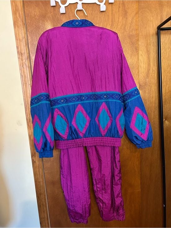 Vintage Women's Magenta & Teal Windbreaker Jacket Set- Petite Large 6