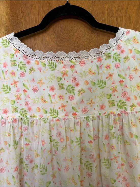 Vintage Eileen West Pink Floral Cotton Nightgown Dress with Lace and Ribbon 6