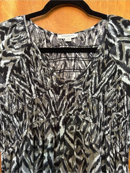 Beachlunchlounge Women's Black and Gray, Gathered V-Neck Dress Sz S 4