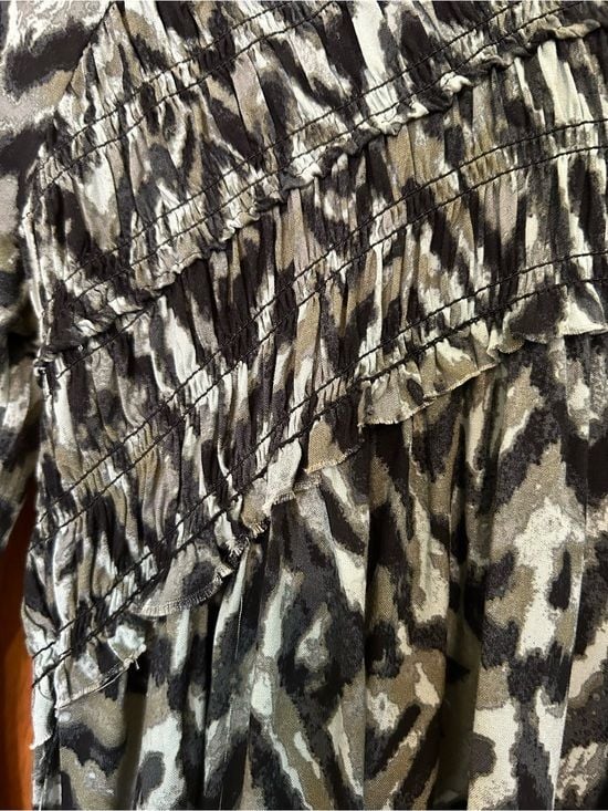 Beachlunchlounge Women's Black and Gray, Gathered V-Neck Dress Sz S 8