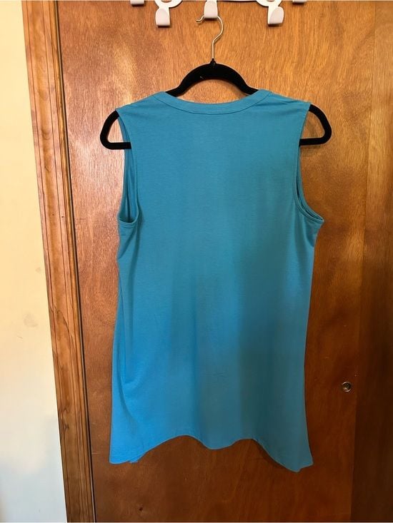 Joan Rivers Easy Breezy Teal Sleeveless Split-V Tunic Top Sz M 4