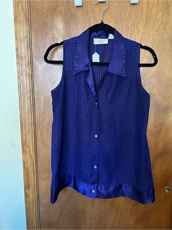 Vintage Gold Label Victorias Secret Deep Purple Semi-sheer Top 8