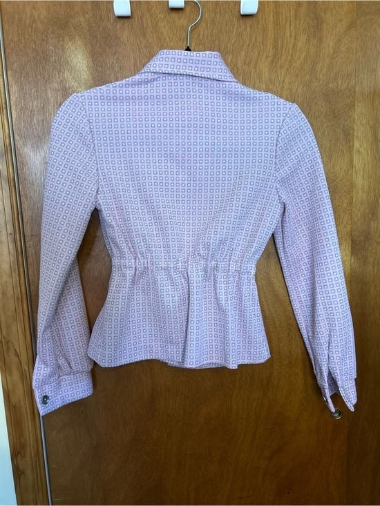 60s-70s Russ Girl Pink Double Knit Button Down Top with Attached Belt sz 12 10