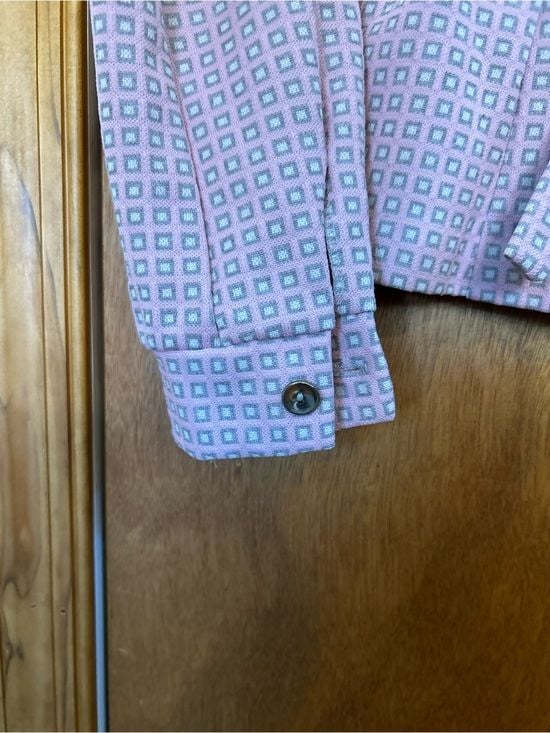 60s-70s Russ Girl Pink Double Knit Button Down Top with Attached Belt sz 12 11