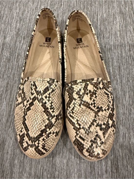 White Mountain Beige and Black Snake-Print Slip-On Loafers 4