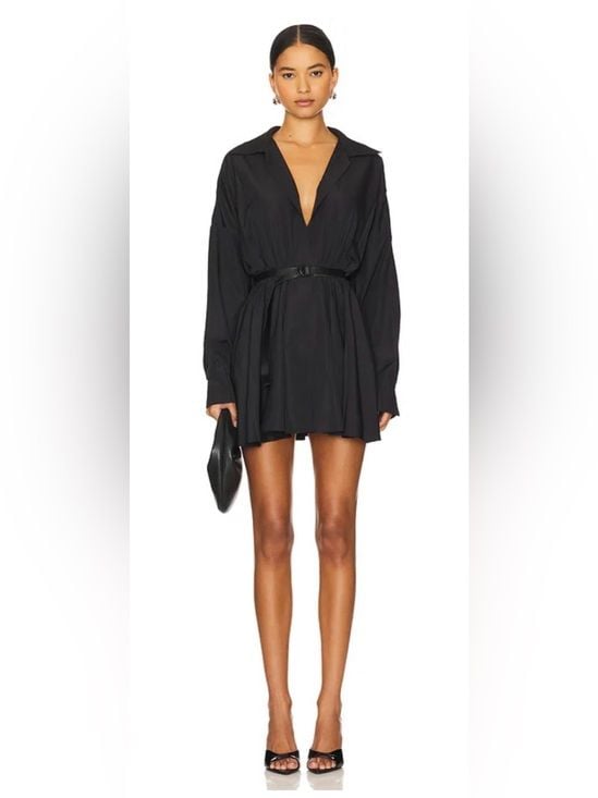 Oversized Shirt Flared Mini Dress in Black 2