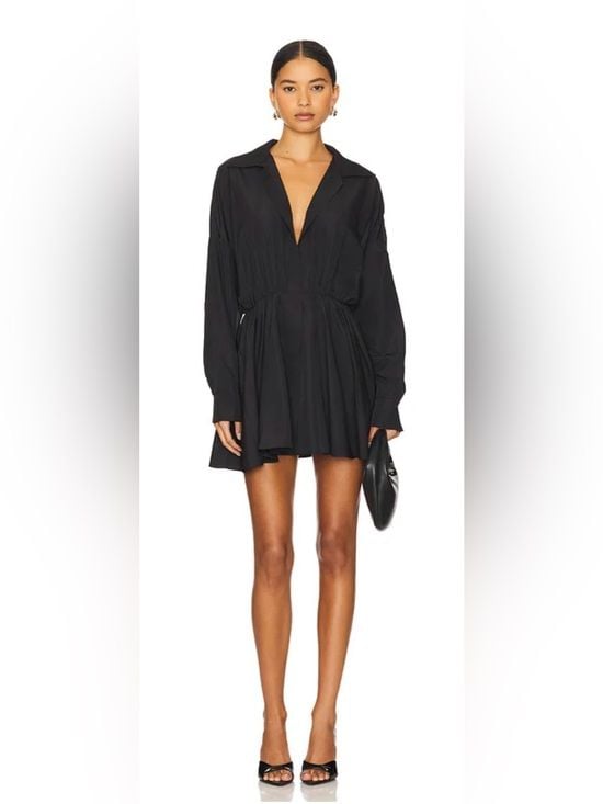 Oversized Shirt Flared Mini Dress in Black 3