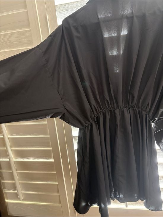 Oversized Shirt Flared Mini Dress in Black 8