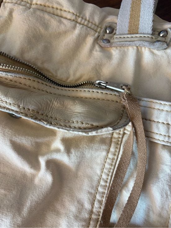 GAP Cream Canvas and Leather Tote with Front Zip Pocket and Striped Handles 3