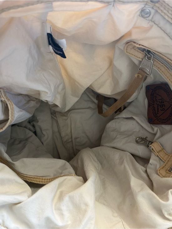 GAP Cream Canvas and Leather Tote with Front Zip Pocket and Striped Handles 7
