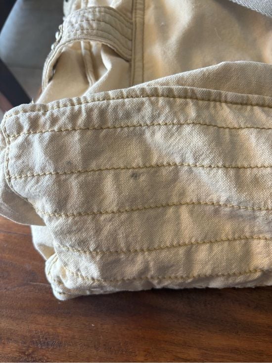 GAP Cream Canvas and Leather Tote with Front Zip Pocket and Striped Handles 8