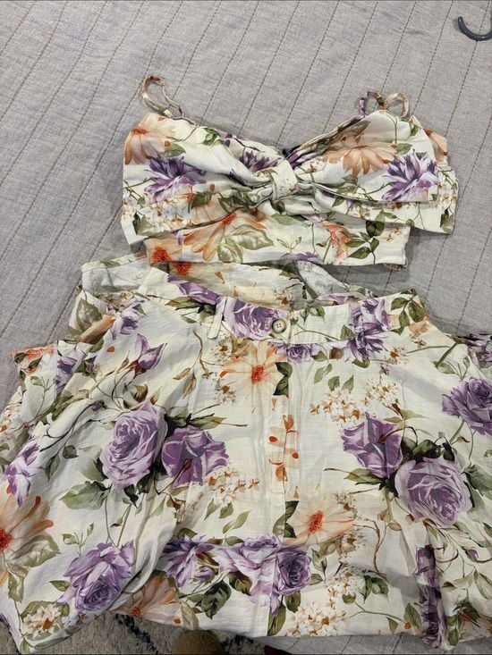 Vici Cream Floral Maxi Skirt Set with Purple & Peach Blooms 3