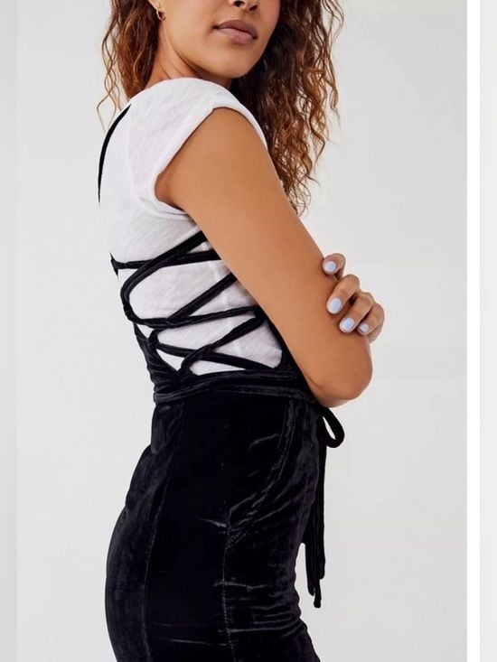 Free People 90s Forever Black Velvet Overalls 3