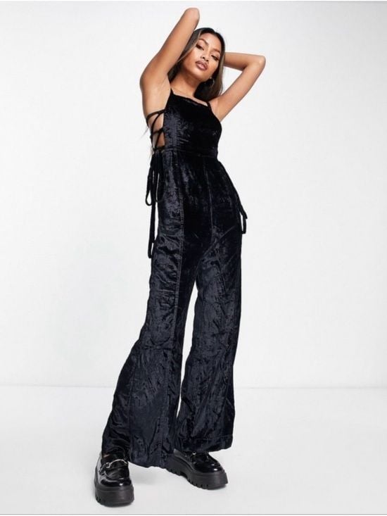 Free People 90s Forever Black Velvet Overalls 4