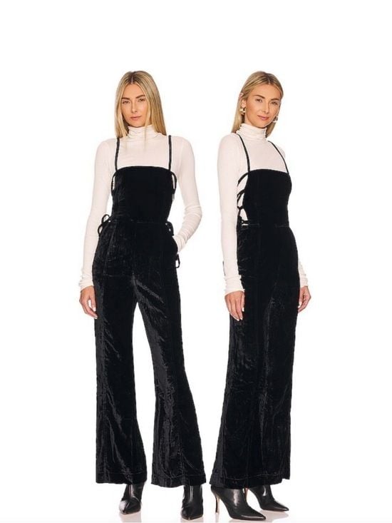 Free People 90s Forever Black Velvet Overalls 5
