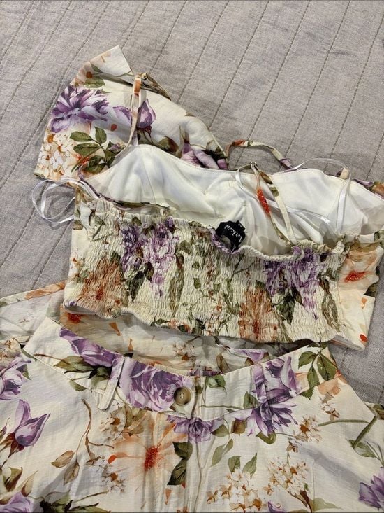 Vici Cream Floral Maxi Skirt Set with Purple & Peach Blooms 7