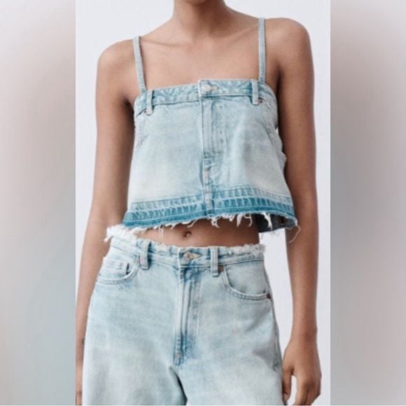 ZARA Denim Jean Cropped Pants Top Spaghetti 1