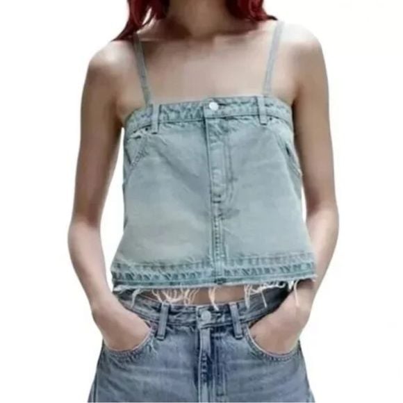 ZARA Denim Jean Cropped Pants Top Spaghetti 2