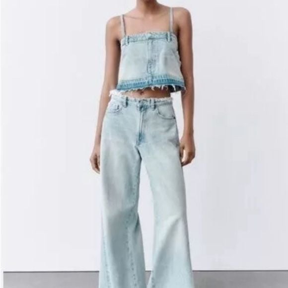 ZARA Denim Jean Cropped Pants Top Spaghetti 3