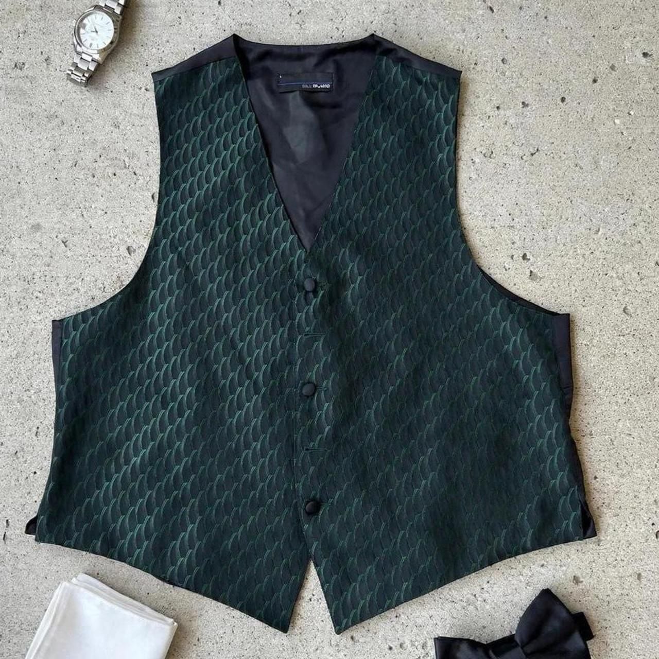 Bill Blass Green Black Patterned Tuxedo Vest Size L Waistcoat 2