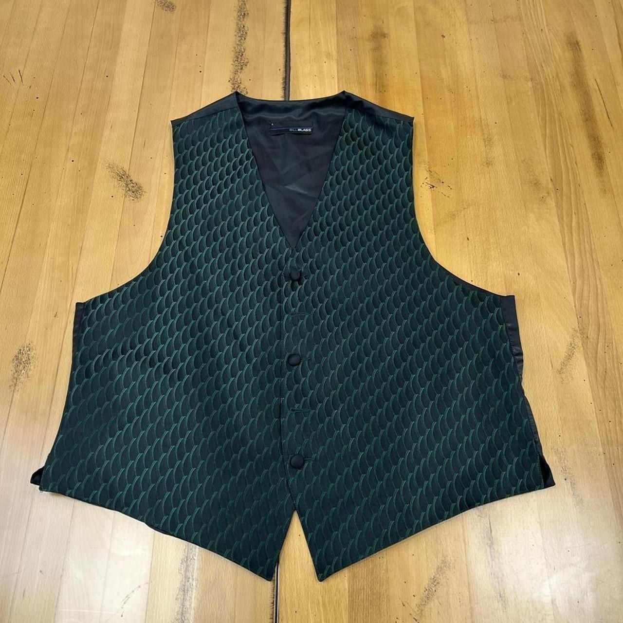 Bill Blass Green Black Patterned Tuxedo Vest Size L Waistcoat 3